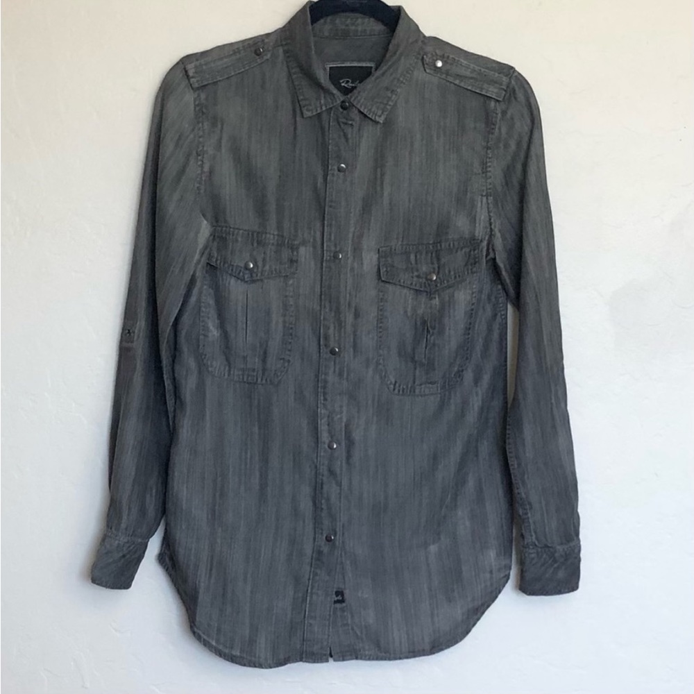 Rails Alexandra Gray Chambray Snap Button Shirt Sz XS - Picture 2 of 12